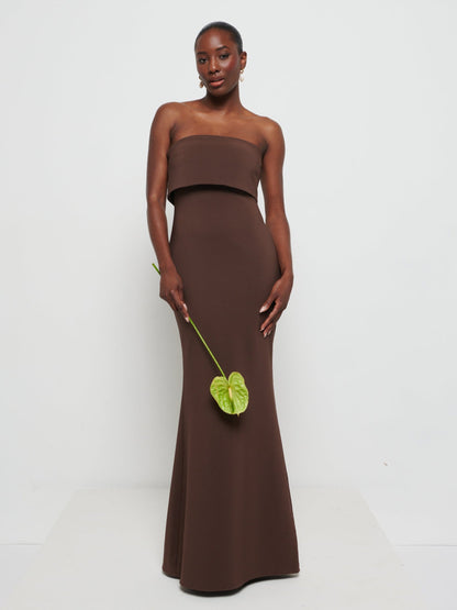 Julia Strapless Crepe Maxi Bridesmaid Dress - Chocolate