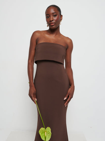 Julia Strapless Crepe Maxi Bridesmaid Dress - Chocolate