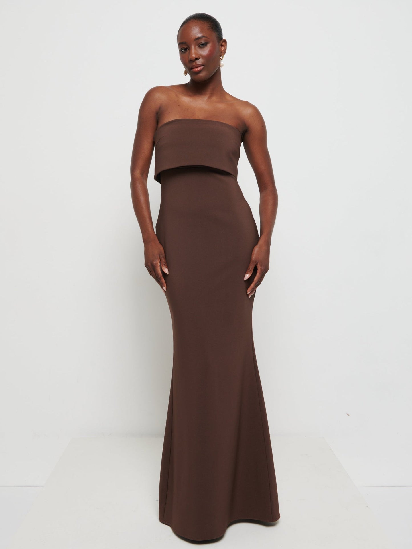 Julia Strapless Crepe Maxi Bridesmaid Dress - Chocolate
