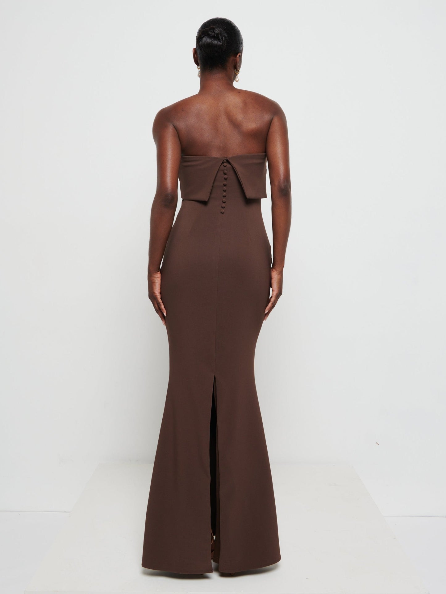 Julia Strapless Crepe Maxi Bridesmaid Dress - Chocolate