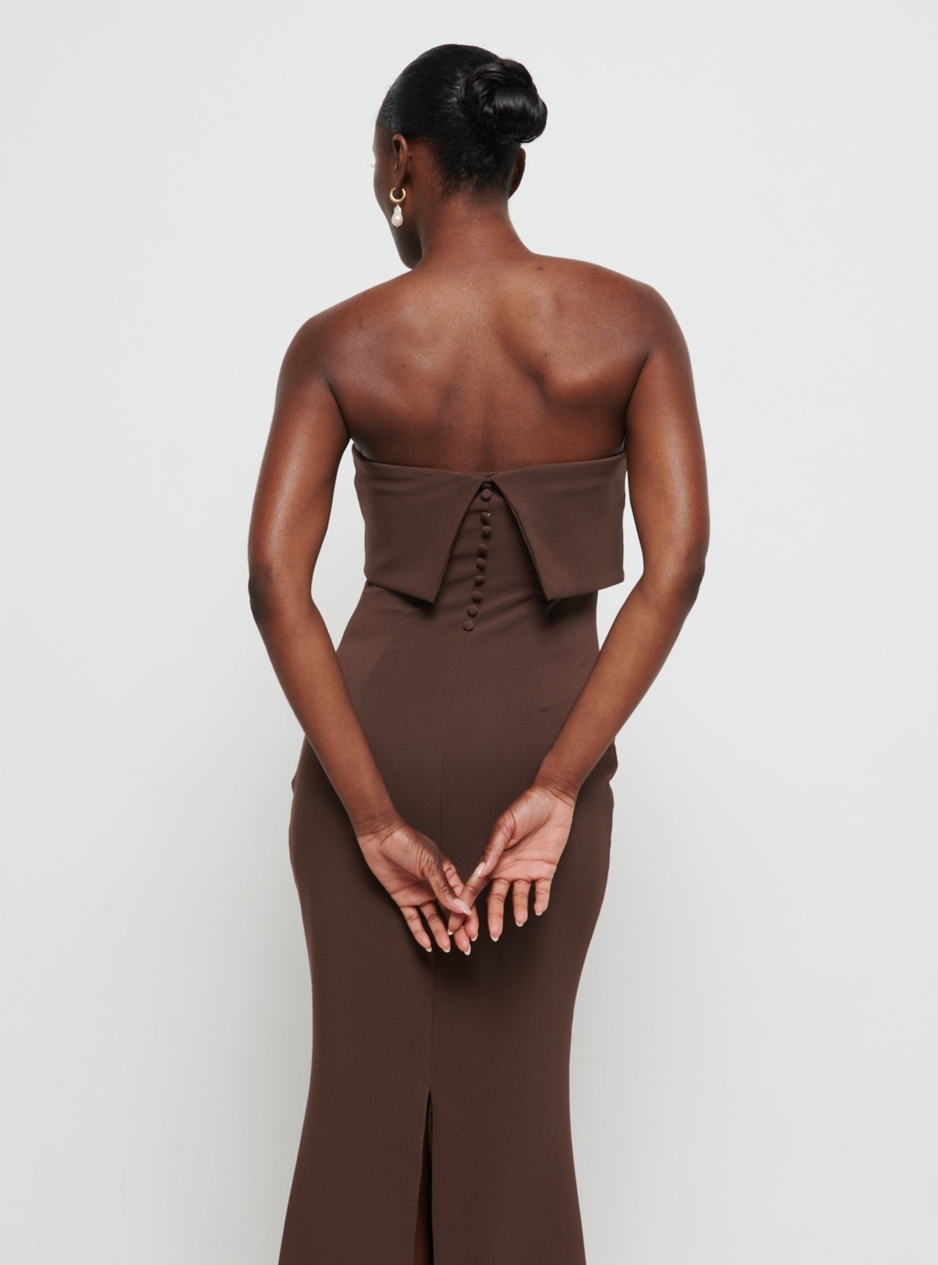 Julia Strapless Crepe Maxi Bridesmaid Dress - Chocolate