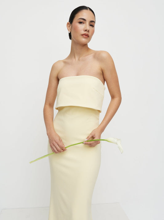 Julia Strapless Crepe Maxi Dress - Lemon