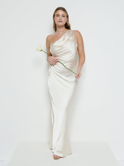 Juliet Ruched Maxi Bridesmaid Dress - Matte Champagne