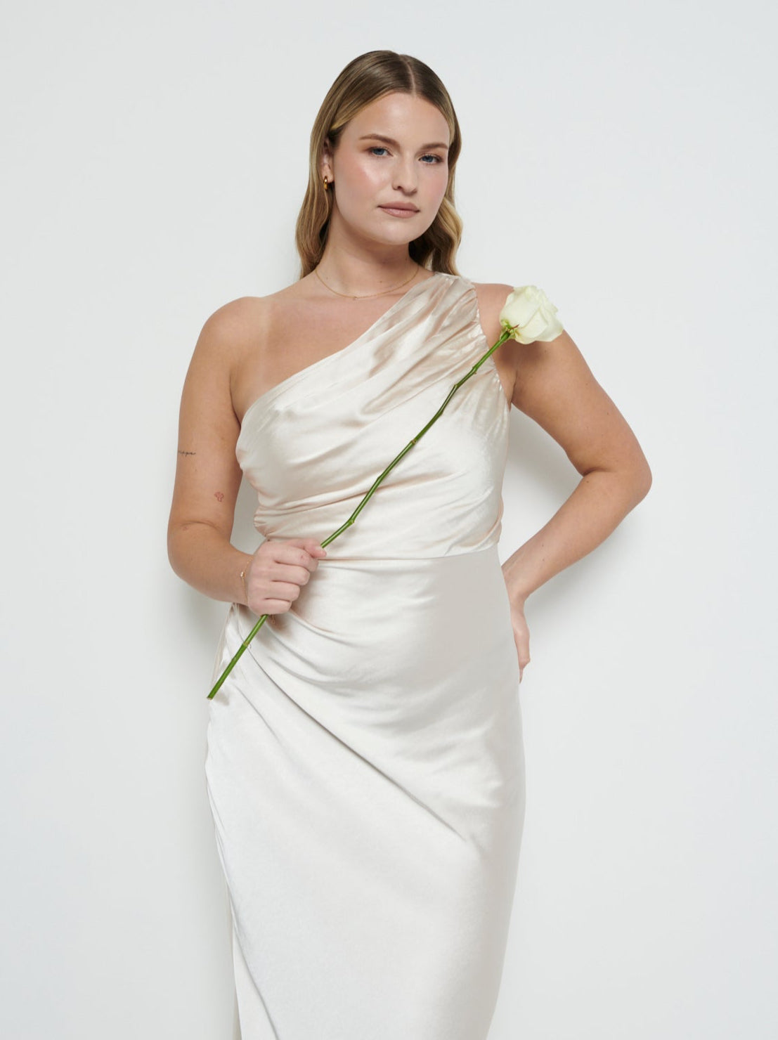 Juliet Ruched Maxi Bridesmaid Dress - Matte Champagne