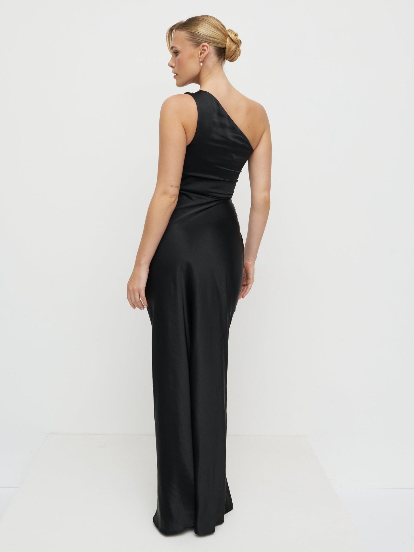 Juliet Ruched Satin Maxi Dress - Black