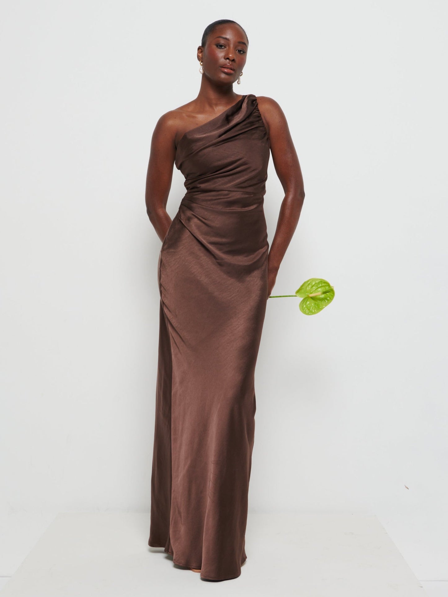 Juliet Ruched Maxi Bridesmaid Dress - Chocolate