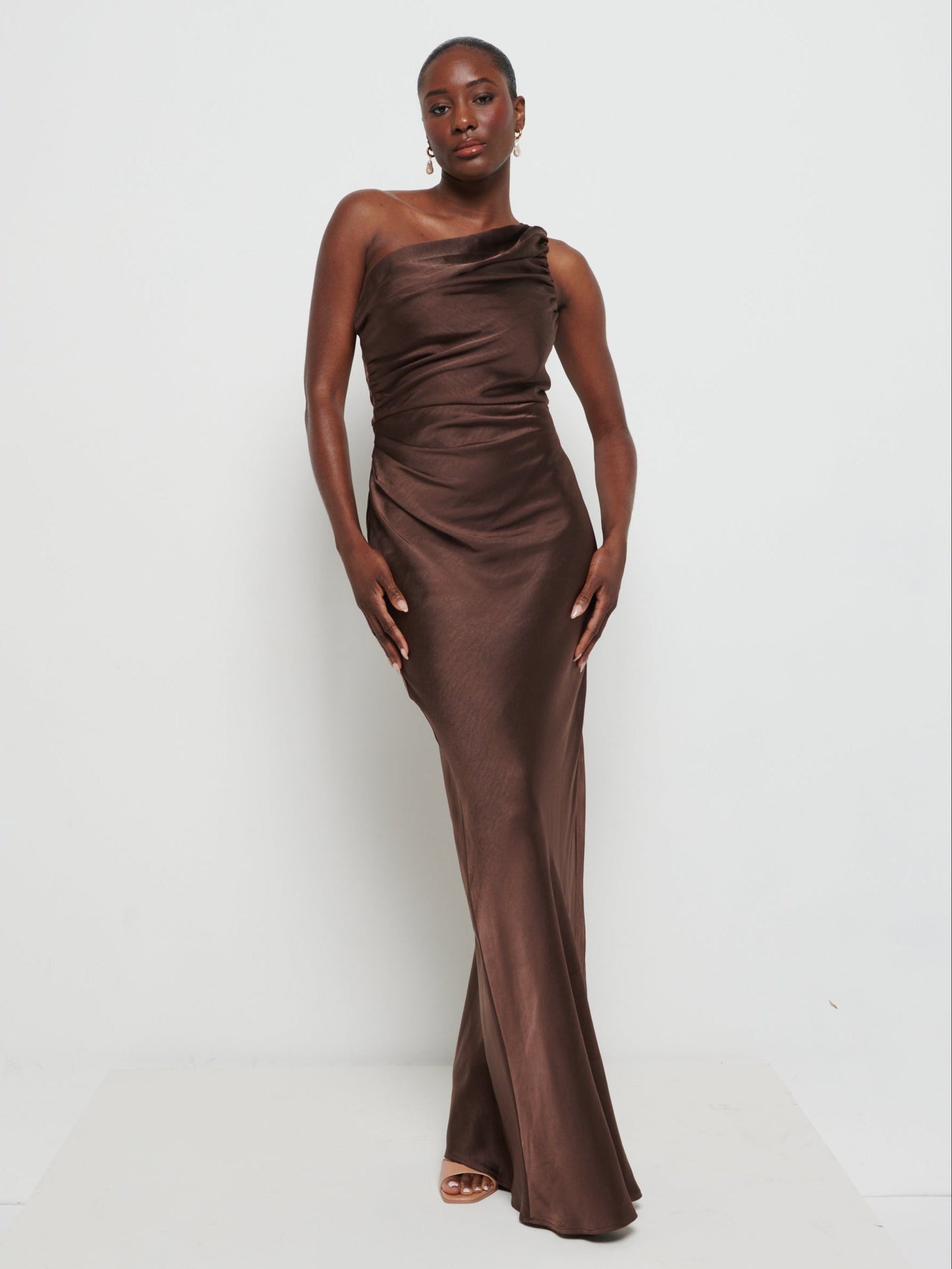 Juliet Ruched Maxi Bridesmaid Dress - Chocolate
