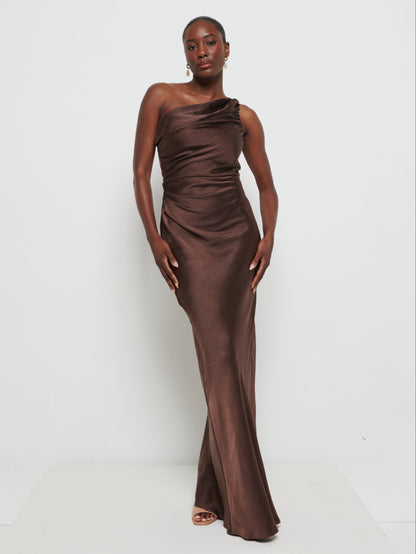 Juliet Ruched Maxi Bridesmaid Dress - Chocolate