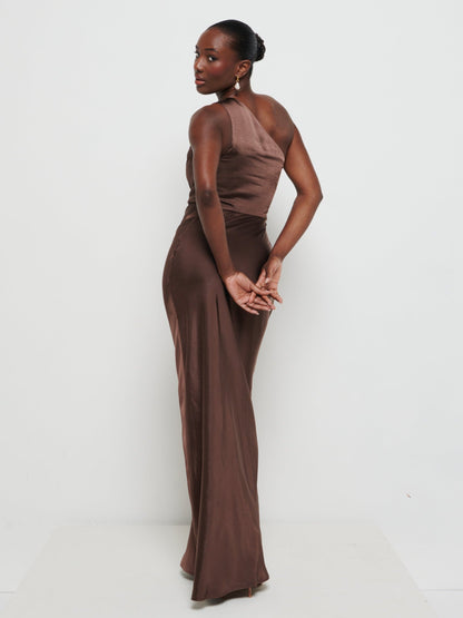 Juliet Ruched Maxi Bridesmaid Dress - Chocolate