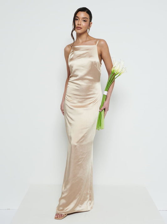June Satin Maxi Bridesmaid Dress - Bronze