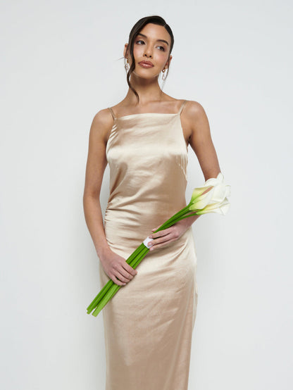 June Satin Maxi Bridesmaid Dress - Bronze