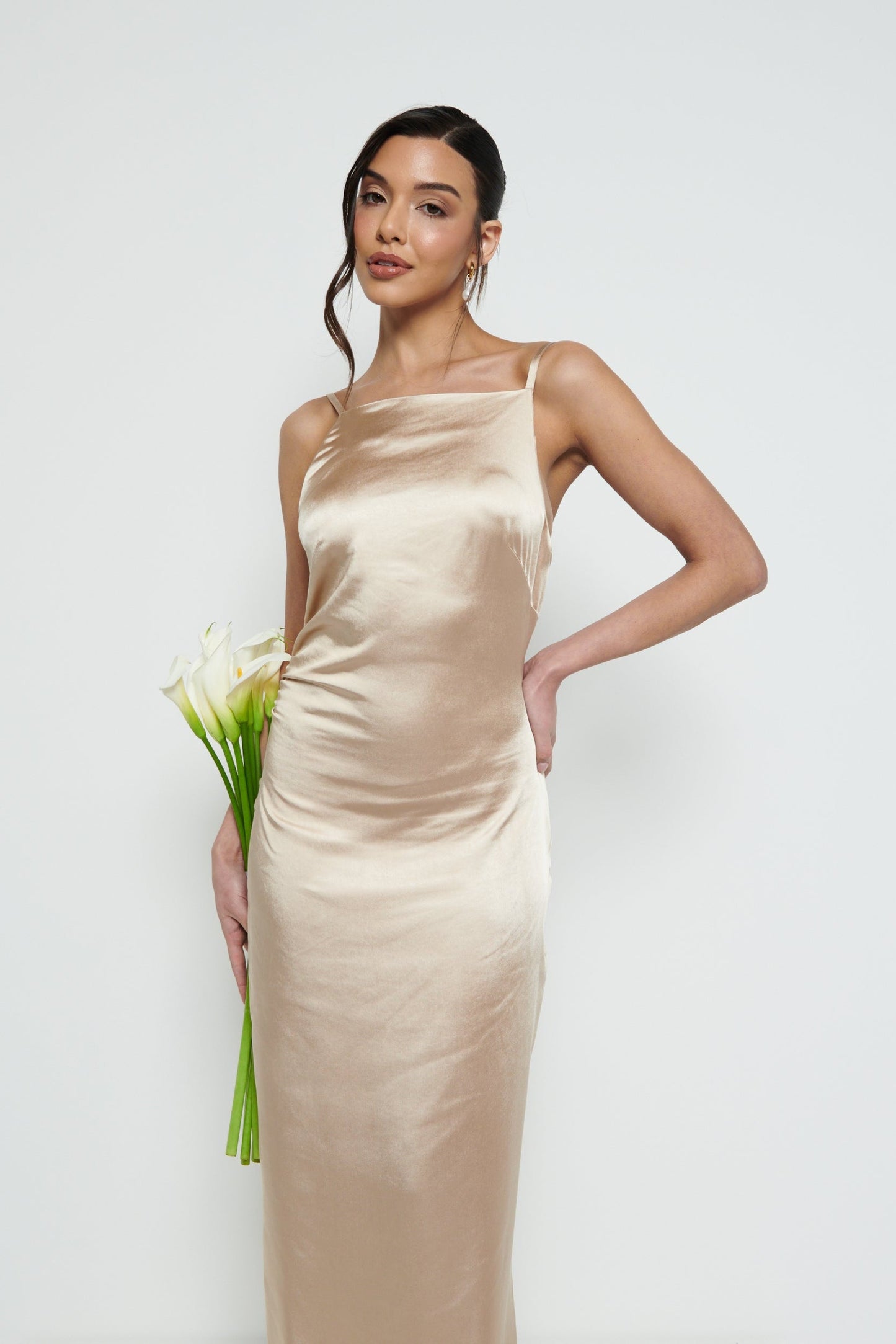 June Satin Maxi Bridesmaid Dress - Bronze