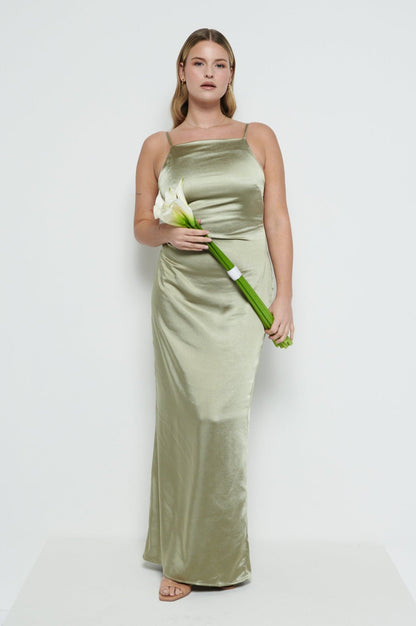 June Satin Maxi Bridesmaid Dress - Olive