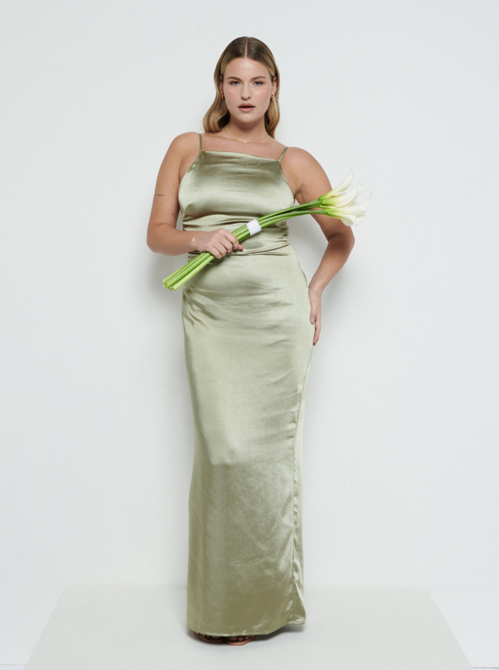 June Satin Maxi Bridesmaid Dress - Olive