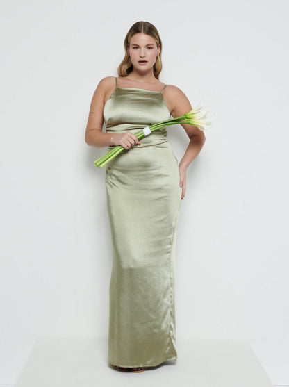 June Satin Maxi Bridesmaid Dress - Olive