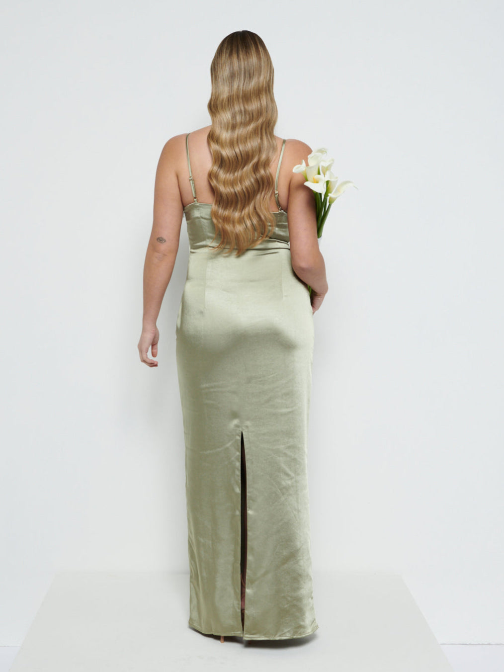 June Satin Maxi Bridesmaid Dress - Olive