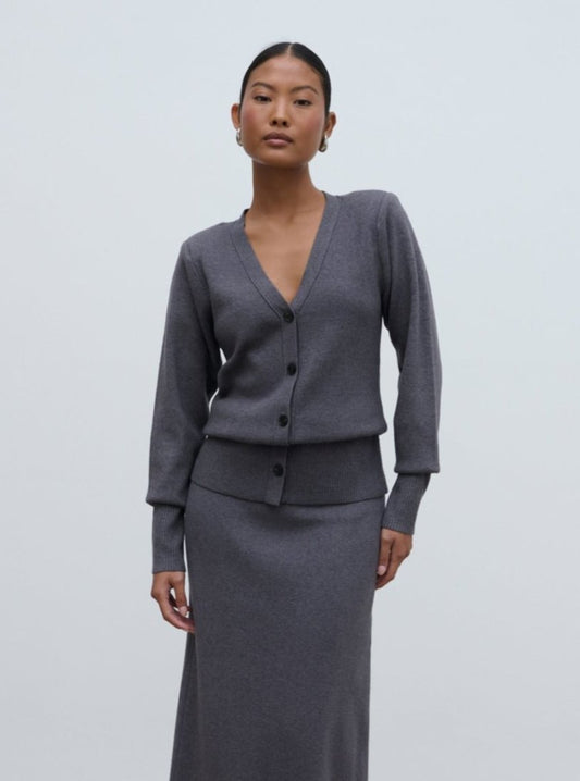 Justine Rib Knit Cardigan - Grey Marl