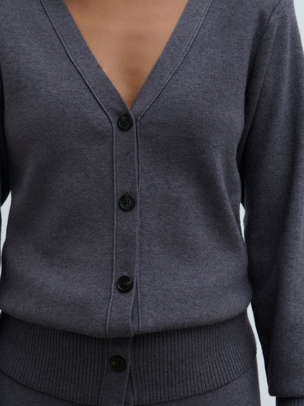 Justine Rib Knit Cardigan - Grey Marl
