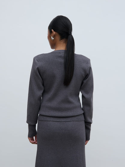 Justine Rib Knit Cardigan - Grey Marl