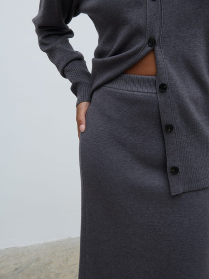Justine Rib Knit Maxi Skirt - Grey Marl