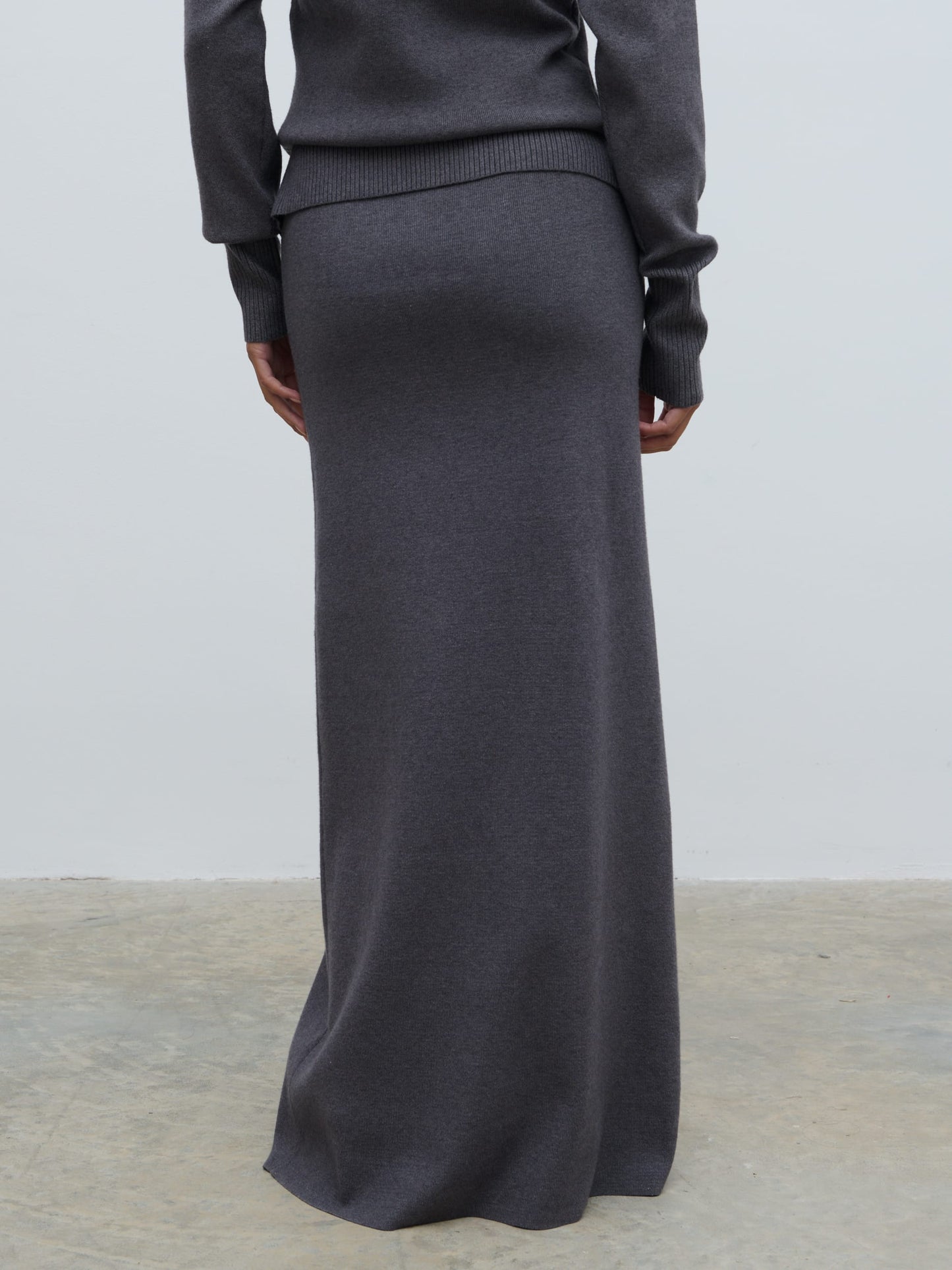 Justine Rib Knit Maxi Skirt - Grey Marl