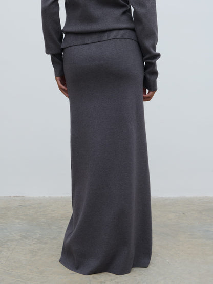 Justine Rib Knit Maxi Skirt - Grey Marl