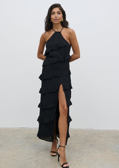 Katy Ruffle Midaxi Dress - Black
