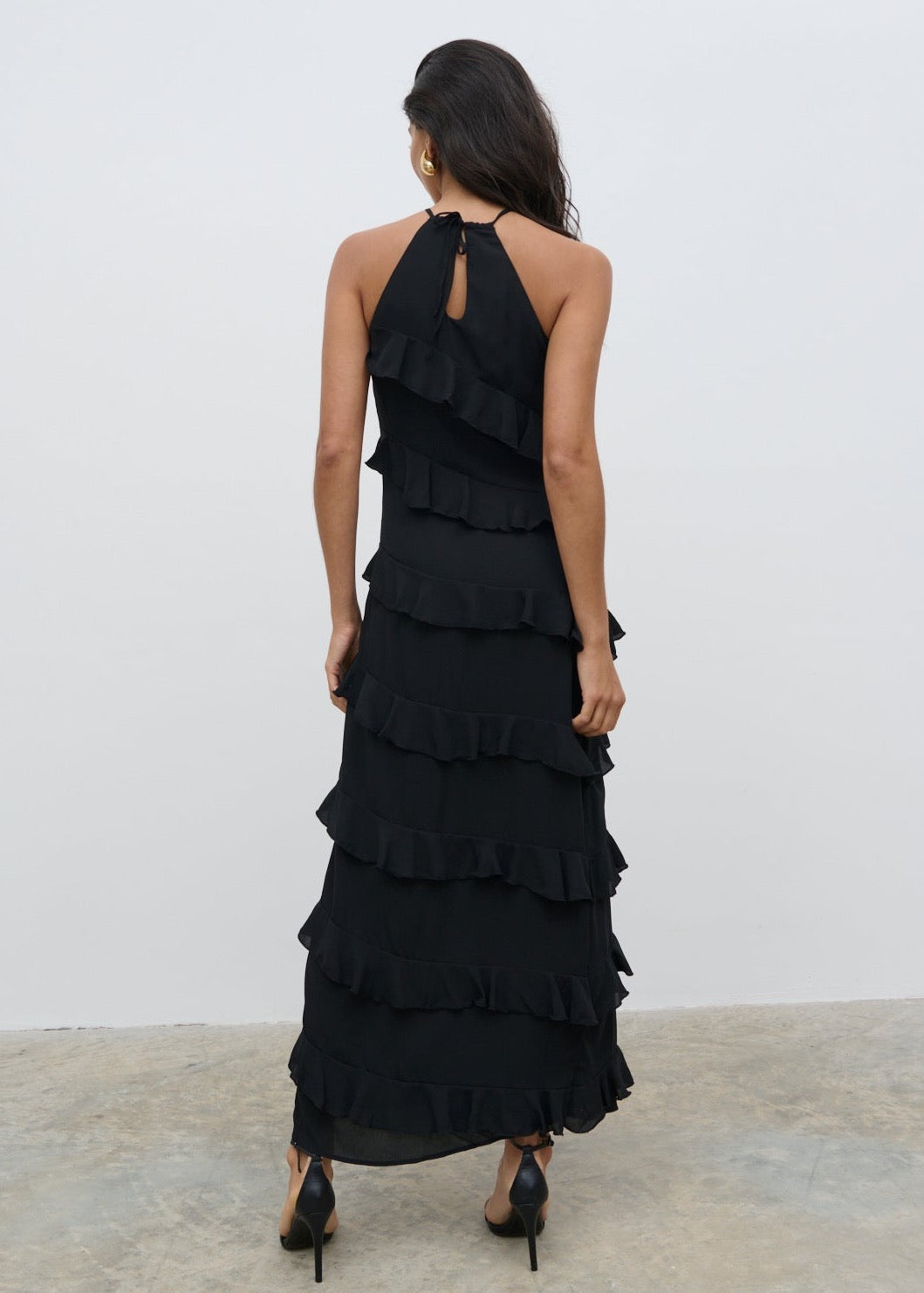 Katy Ruffle Midaxi Dress - Black