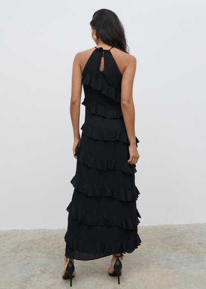 Katy Ruffle Midaxi Dress - Black
