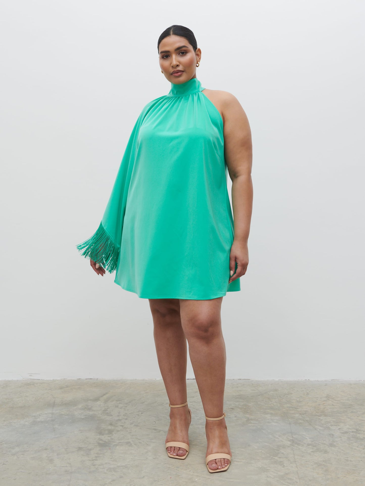 Keeley One Shoulder Mini Dress Curve - Jade Green