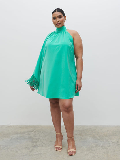 Keeley One Shoulder Mini Dress Curve - Jade Green