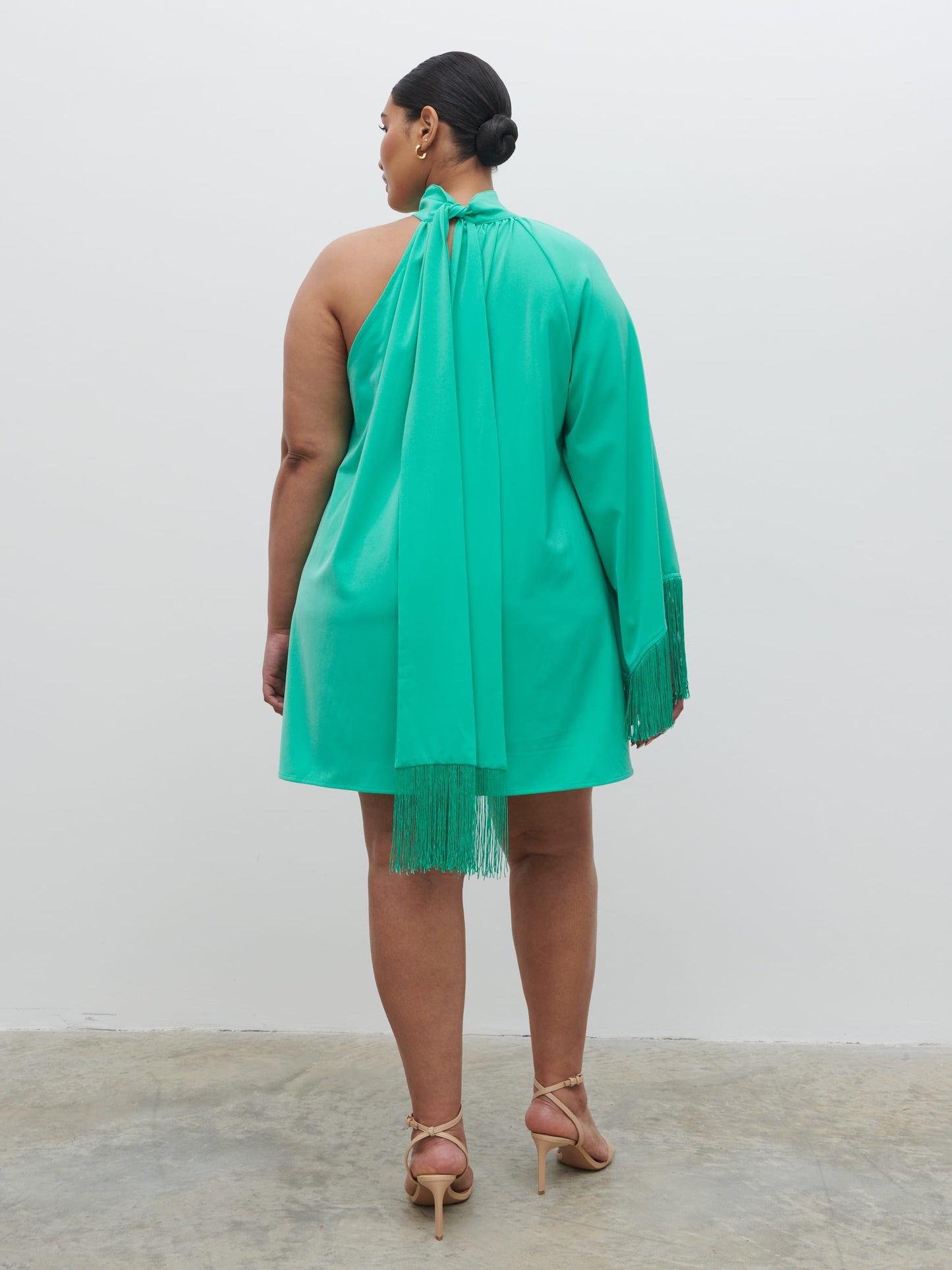 Keeley One Shoulder Mini Dress Curve - Jade Green