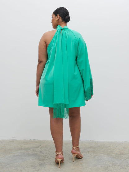 Keeley One Shoulder Mini Dress Curve - Jade Green