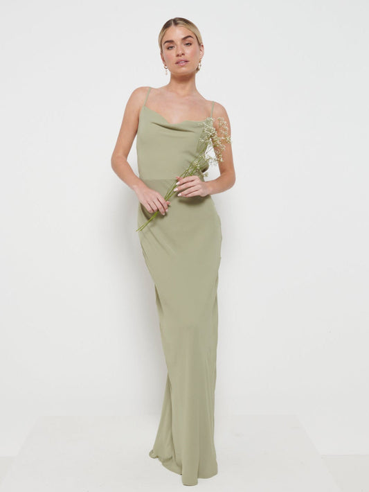Keisha Chiffon Maxi Bridesmaid Dress - Olive