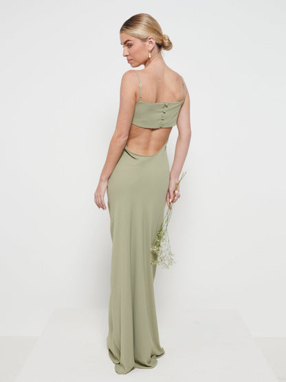 Keisha Chiffon Maxi Bridesmaid Dress - Olive