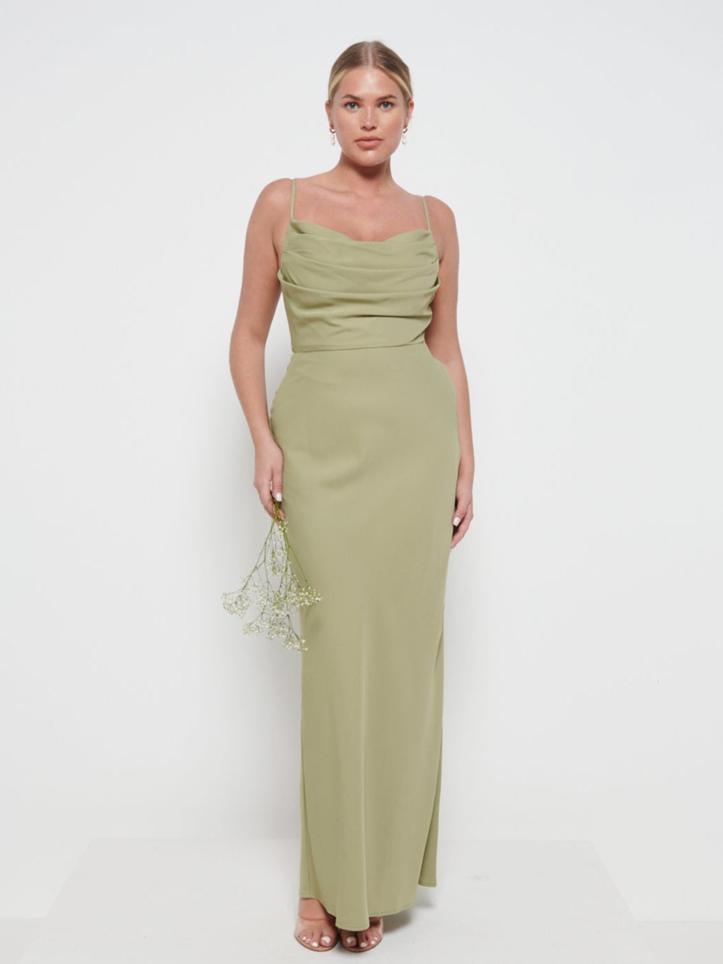 Keisha Cowl Neck Maxi Bridesmaid Dress - Olive