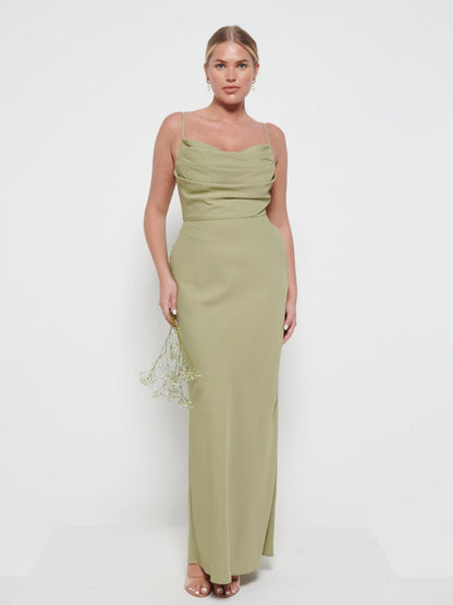 Keisha Cowl Neck Maxi Bridesmaid Dress - Olive