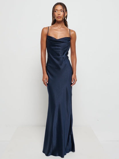 Keisha Maxi Satin Bridesmaid Dress - Matte Navy