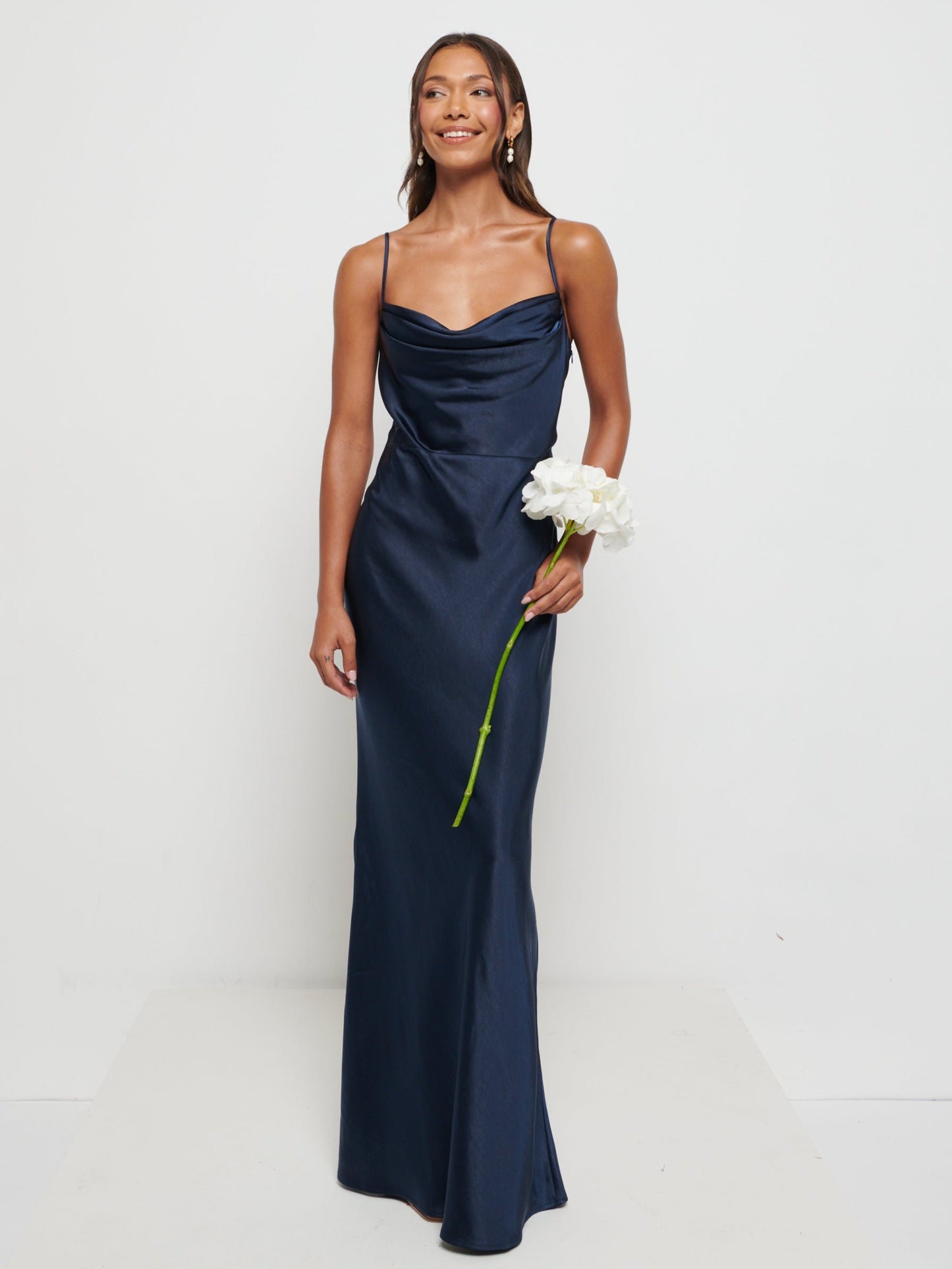 Keisha Maxi Satin Bridesmaid Dress - Matte Navy