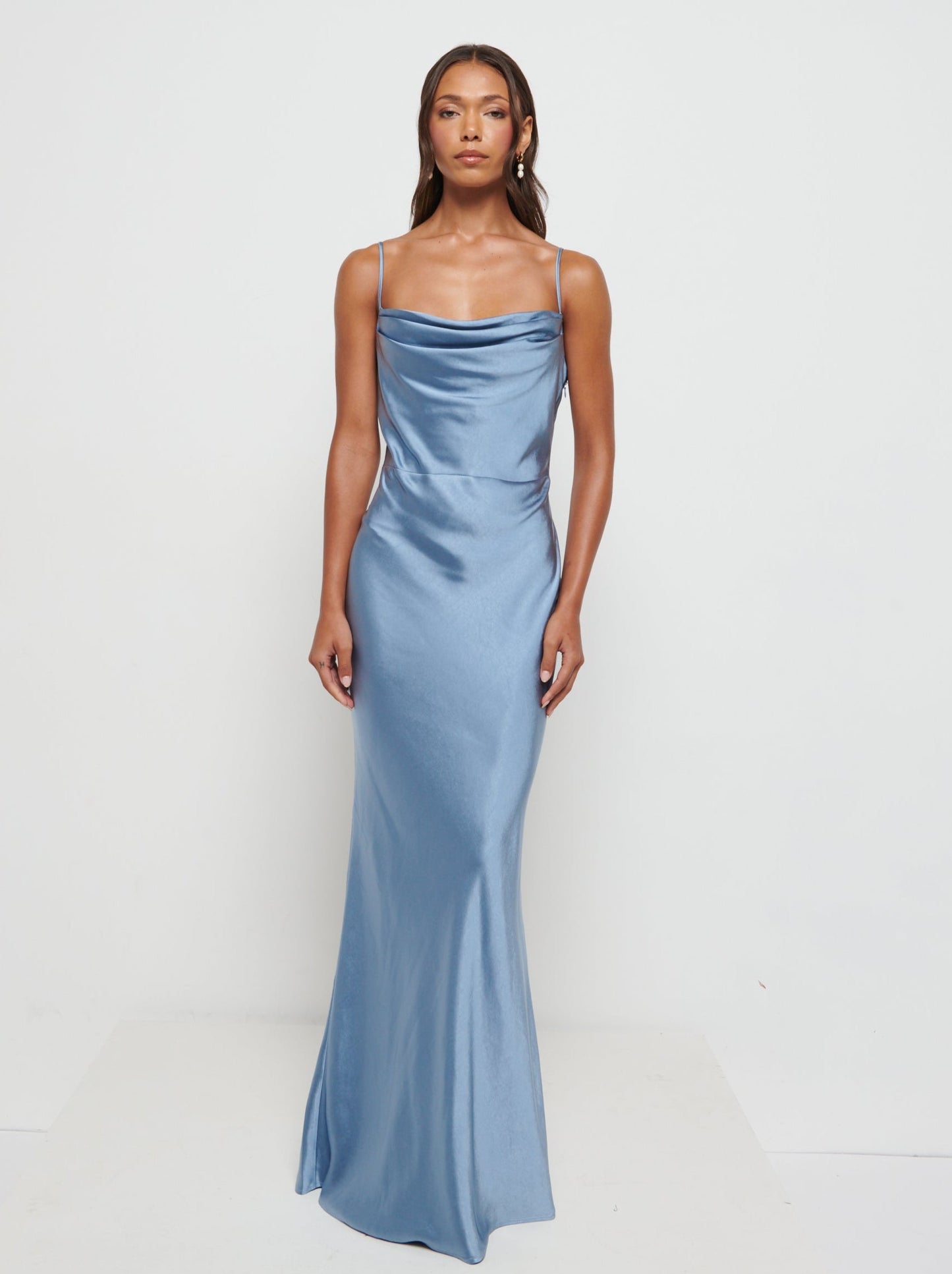 Keisha Maxi Satin Bridesmaid Dress - Dusty Blue