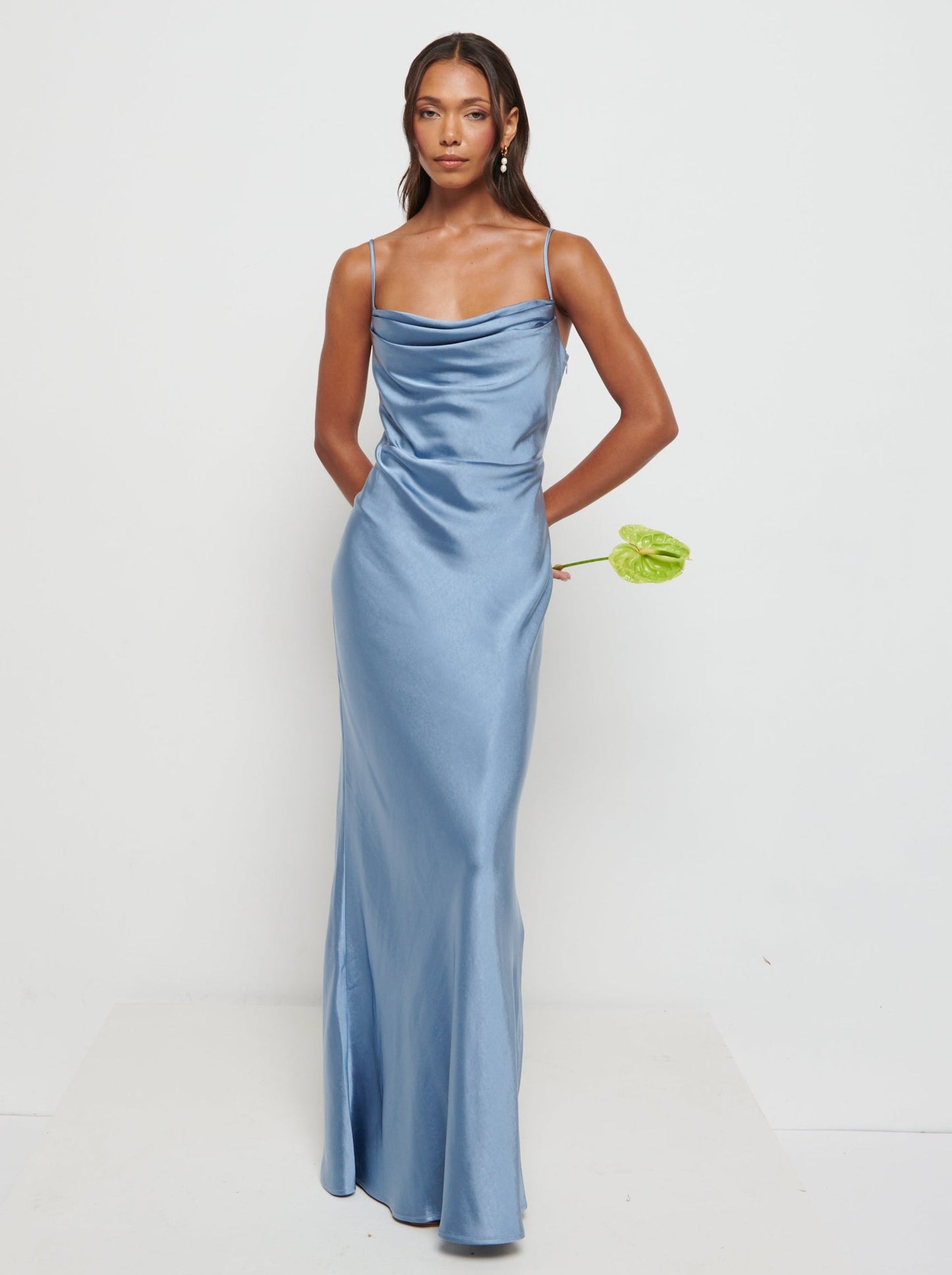 Keisha Maxi Satin Bridesmaid Dress - Dusty Blue