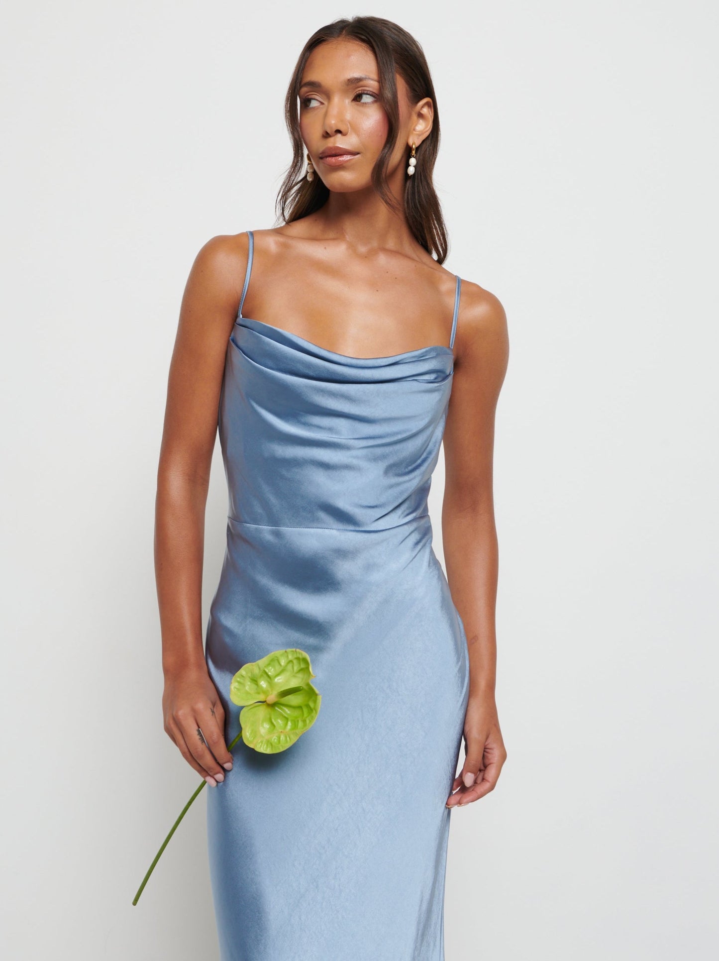 Keisha Maxi Satin Bridesmaid Dress - Dusty Blue