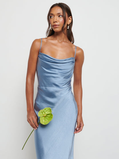 Keisha Maxi Satin Bridesmaid Dress - Dusty Blue