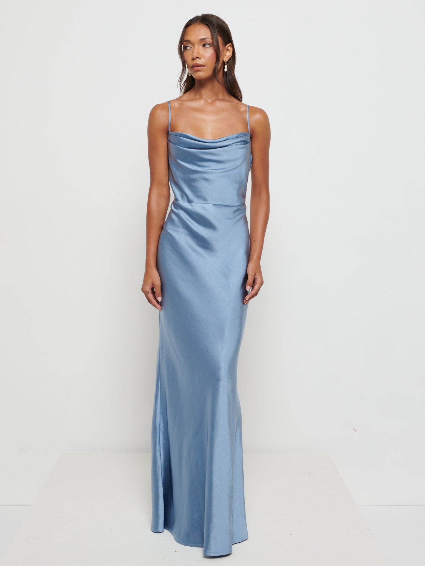 Keisha Maxi Satin Bridesmaid Dress - Dusty Blue
