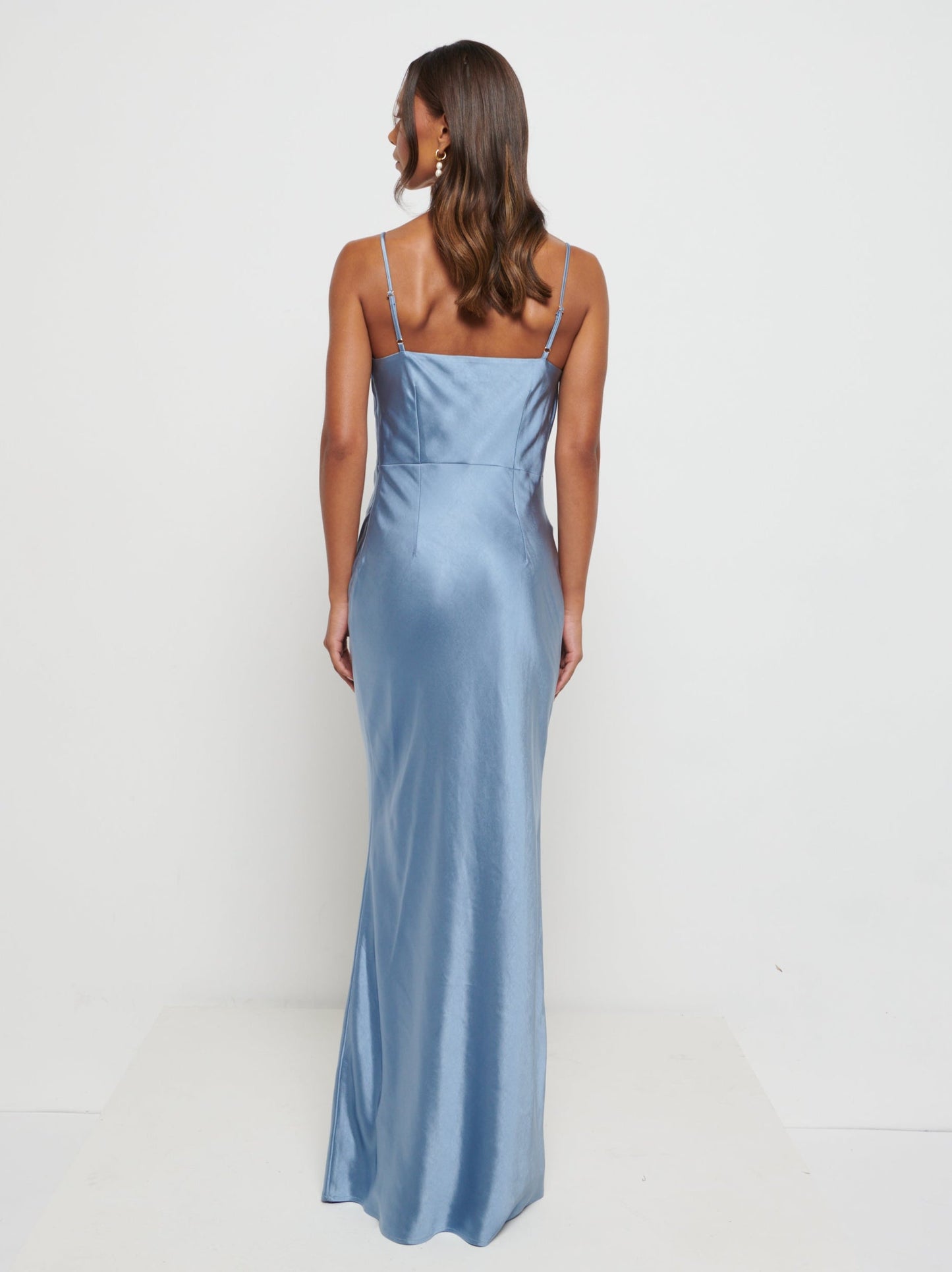 Keisha Maxi Satin Bridesmaid Dress - Dusty Blue