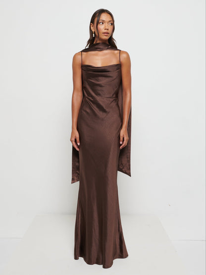 Keisha Scarf Maxi Bridesmaid Dress - Chocolate
