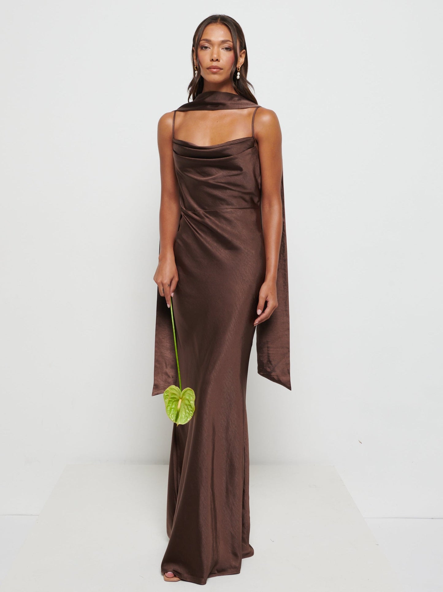 Keisha Scarf Maxi Bridesmaid Dress - Chocolate