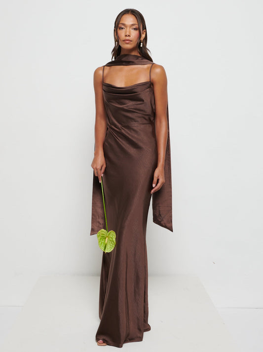 Keisha Scarf Maxi Bridesmaid Dress - Chocolate