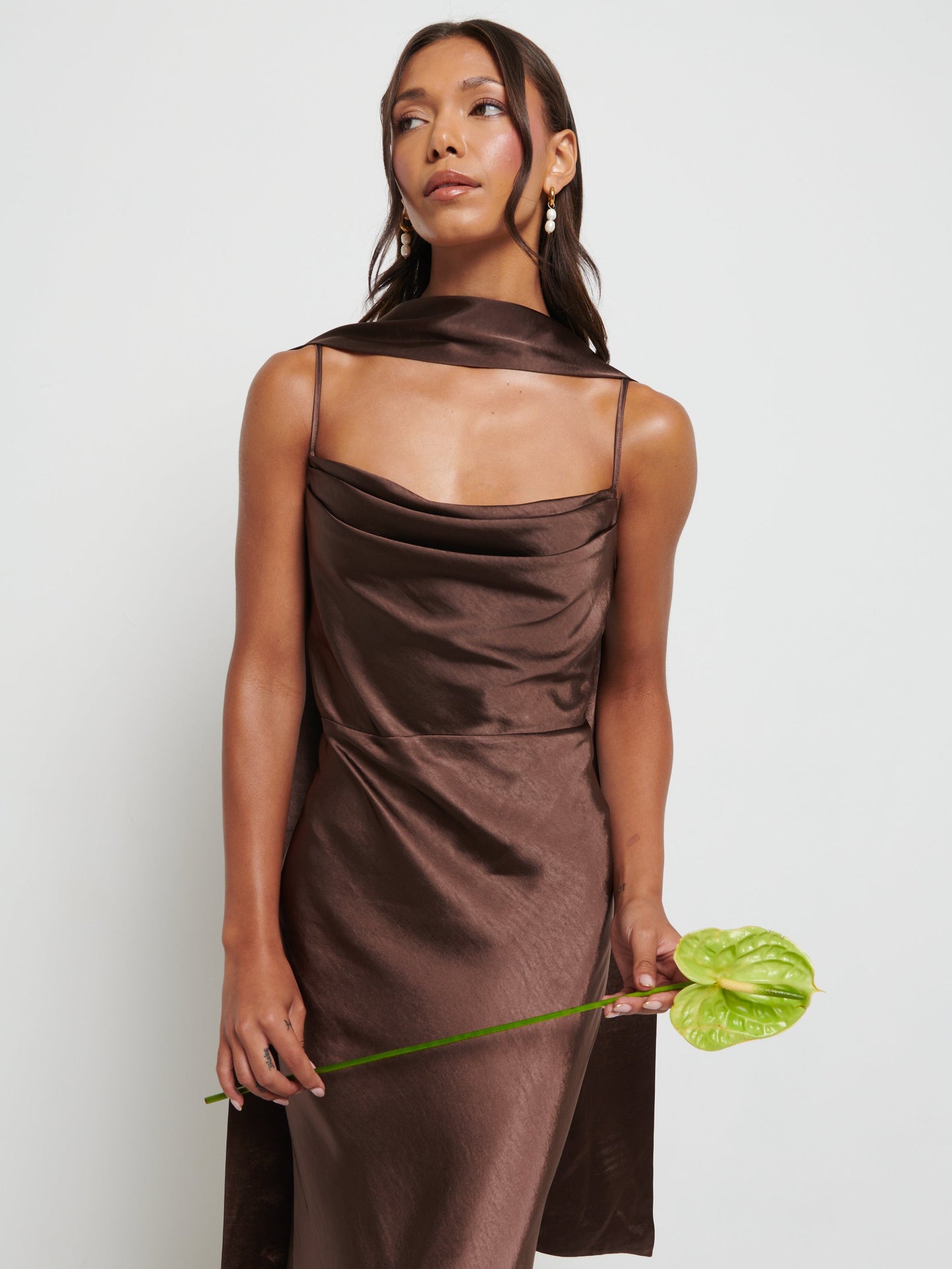 Keisha Scarf Maxi Bridesmaid Dress - Chocolate