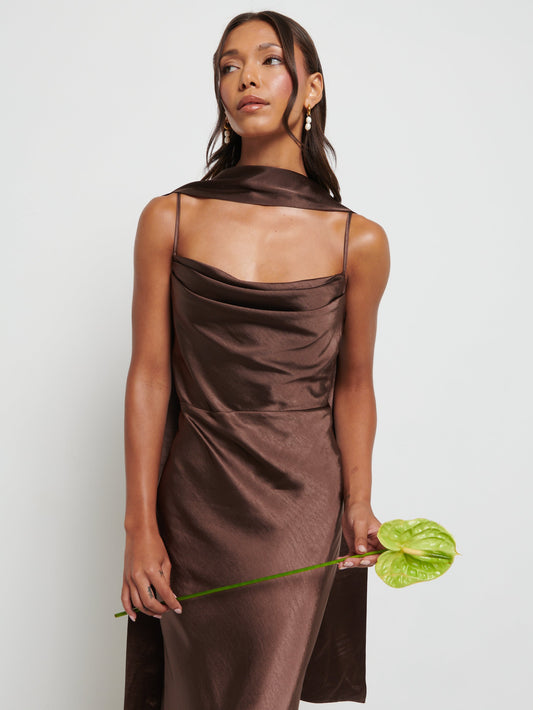Keisha Scarf Maxi Bridesmaid Dress - Chocolate
